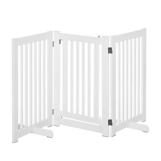 MDF Dog Gate Step over Panel Fence Expandable Folding w/Latch Support Feet White