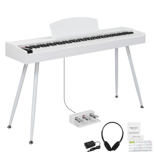 GDP-203 88 Key Standard Full Weighted Keyboard Digital Piano with Metal Stand, Power Adapter, Triple Pedals, Headphones for All Experience Levels White Colour