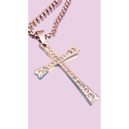 Curved Sparkle Cross Necklace