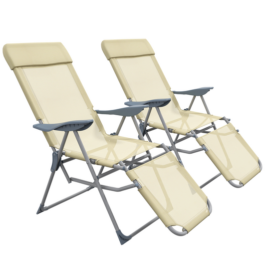 Outsunny Reclining Garden Chairs Set of 2 with 5-level Adjustable Backrest Beige