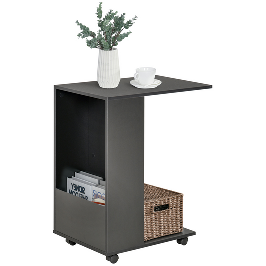 Mobile Sofa Side Table for Laptop Coffee w/ Storage and Casters, Black