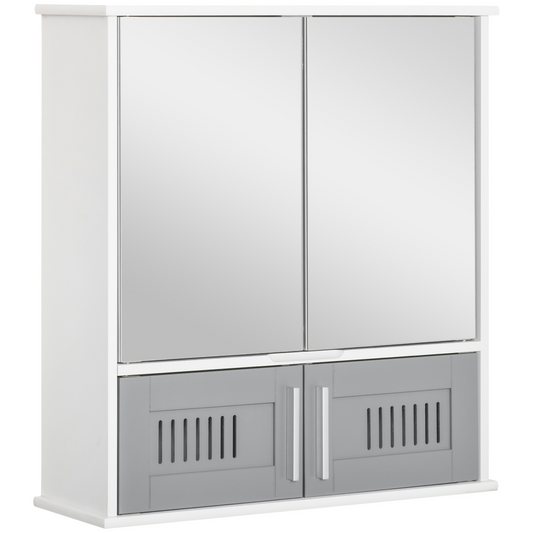 Bathroom Mirror Cabinet, Wall Mounted Storage Cupboard with Double Doors Grey