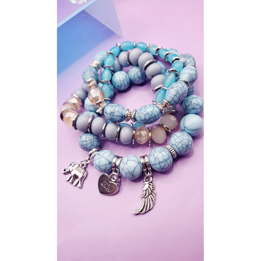 Elephant Charm Ceramic Beaded Bracelet Set