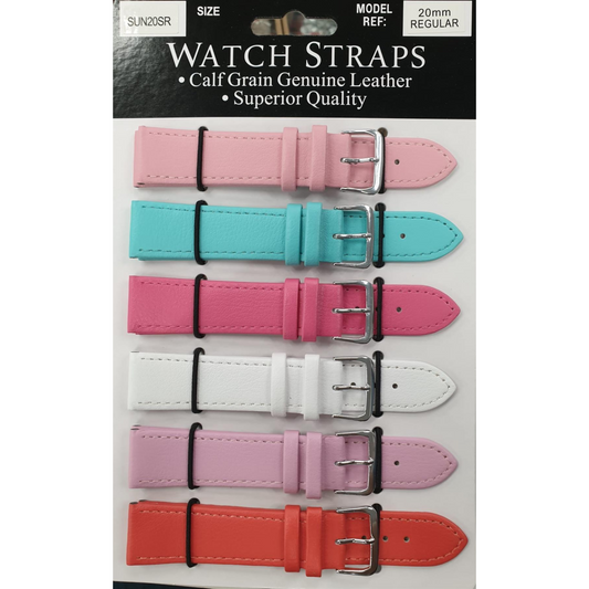 SUNSR Sun Mixed Colour Calf Leather Watch Straps Regular card of 6 - Silver Buckle