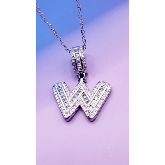 Crystal Initial Necklace Letter W