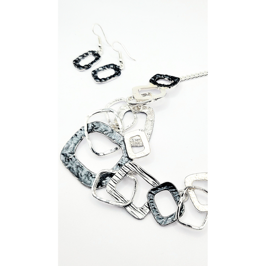 Abstract Square Necklace & Earrings Set