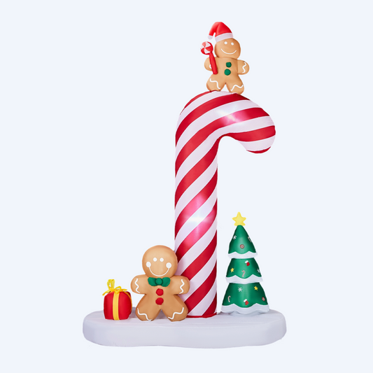 2.45M Lighted Christmas Inflatable Decoration, Inflatable Giant Candy Cane with Gingerbread Men, Funny Blow Up Yard Decorations with Built-in LED Lights for Holiday Party Front Yard Lawn Garden Decor