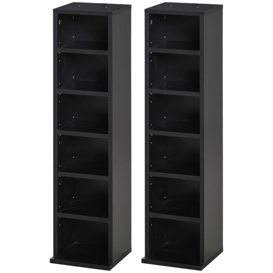 Set of 2 CD Media Display Shelf Unit Tower Rack Adjustable, Black