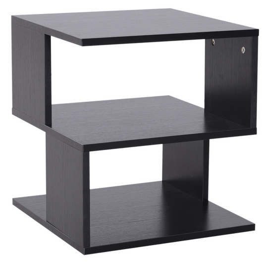 Modern Square 2 Tier Wood Coffee Side Table Storage Shelf Rack Black