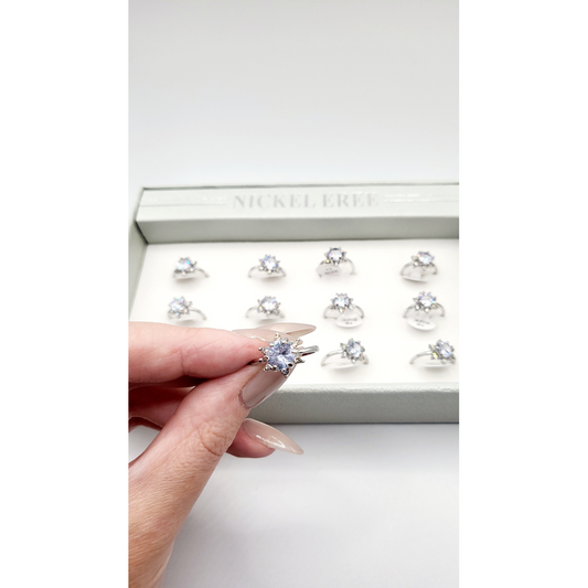 Blossom Crystal Ring Silver Box set of 12