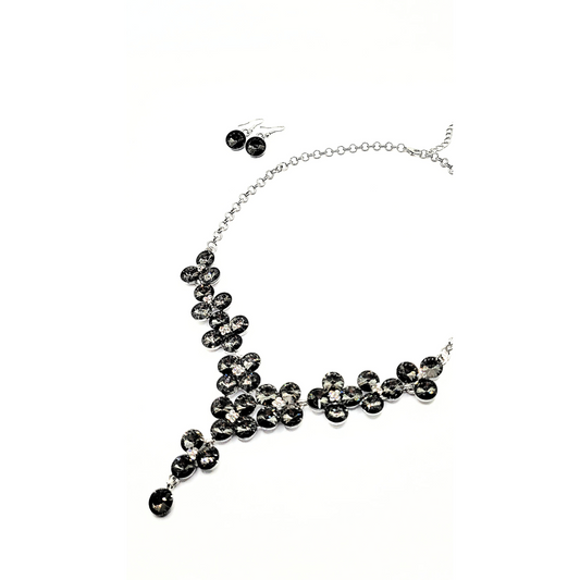 Black Flower Crystal Necklace Set