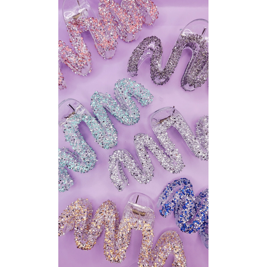 Wavey Rhinestone Sparkly Hair Clamps Pack of 12