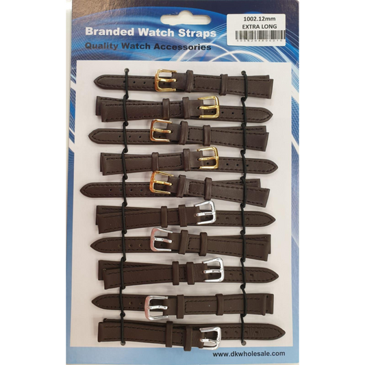 Brown Leather Extra Long Watch Straps Pk10 size 6mm 1002BR