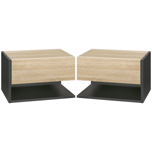HOMCOM Modern Bedside Table Set of 2 with Drawer and Shelf