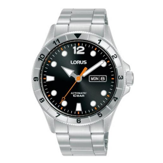 Lorus Mens Automatic Day Date Black Dial Stainless Steel Bracelet Watch RL459BX9