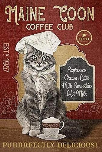 Maine Coon Coffee Club Tin Sign | Luxury Home Accessories | Heulog Glow