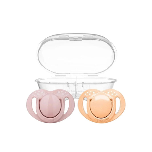 Mamajoo Orthodontic Soothers with Steriliser Box 12+ months Pack of 2 - Powder Pink & Blush | Luxury Home Accessories | Heulog Glow