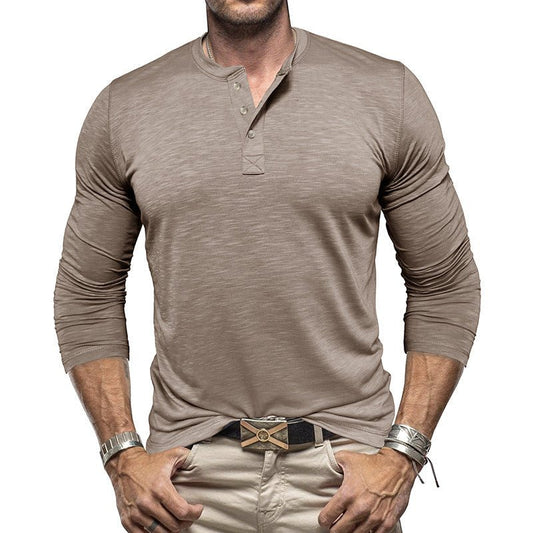 Men's Long-sleeved Henry Collar T-shirt | Luxury Home Accessories | Heulog Glow
