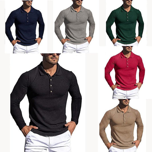 Men's Running Sports Fitness High Stretch Striped Long Sleeve POLO Shirt | Luxury Home Accessories | Heulog Glow