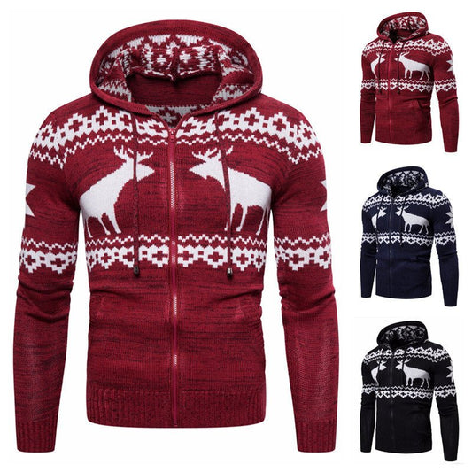 Men's Zipper Hooded Fawn Christmas Sweater | Luxury Home Accessories | Heulog Glow