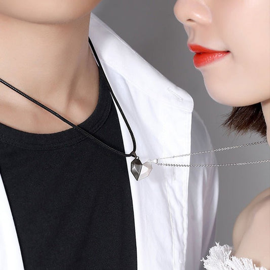 Minimalist Lovers Matching Friendship Heart Pendant Couple Magnetic Distance Faceted Heart Pendant Necklace Couple Jewelry | Luxury Home Accessories | Heulog Glow