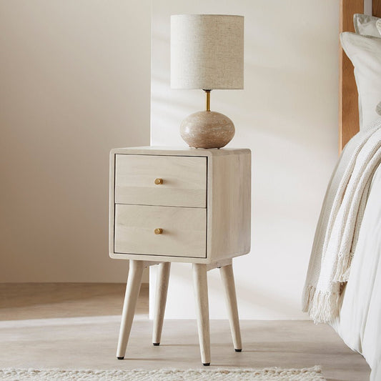 Minimalist Mango Wood White Logan Narrow Bedside Table | Luxury Home Accessories | Heulog Glow
