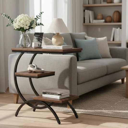 Modern C-Shaped Side Table - Living Room & Bedroom Accent Table with Curved Metal Frame | Luxury Home Accessories | Heulog Glow