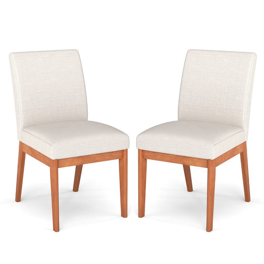 Modern Kitchen Chair Set of 2 with Rubber Wood Legs and Padded Seat-Beige