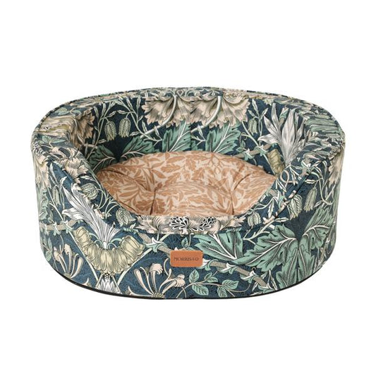 Morris & Co Honeysuckle & Acorn Print Oval Bed | Luxury Home Accessories | Heulog Glow