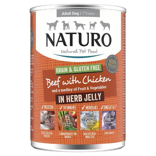 Naturo Adult Grain & Gluten Free Beef with Chicken in Herb Jelly 390g | Luxury Home Accessories | Heulog Glow