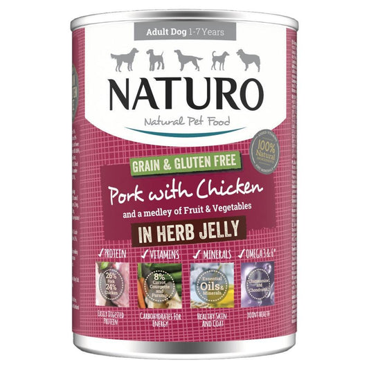 Naturo Adult Grain & Gluten Free Pork with Chicken in Herb Jelly Tin 390g | Luxury Home Accessories | Heulog Glow