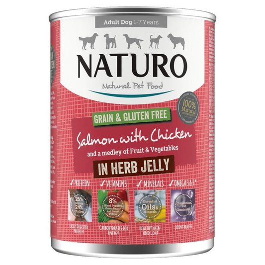 Naturo Adult Grain & Gluten Free Salmon with Chicken in Herb Jelly Tin 390g | Luxury Home Accessories | Heulog Glow