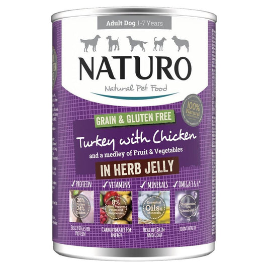 Naturo Adult Grain & Gluten Free Turkey with Chicken in Herb Jelly Tin 390g | Luxury Home Accessories | Heulog Glow