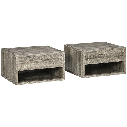 HOMCOM Floating Bedside Table Set of 2 Wall Mounted Nightstand Brown
