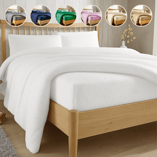 OLIVIA ROCCO Teddy Fleece Extra Deep Fitted Sheet Plush Soft Winter Bedding Snug Elastic | Luxury Home Accessories | Heulog Glow