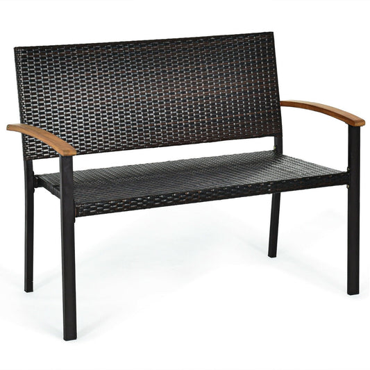 2 Seater Wicker Leisure Loveseat with Acacia Wood Armrests