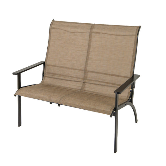 Outdoor Adirondack Bench Chair with High Back and Armrests-Coffee