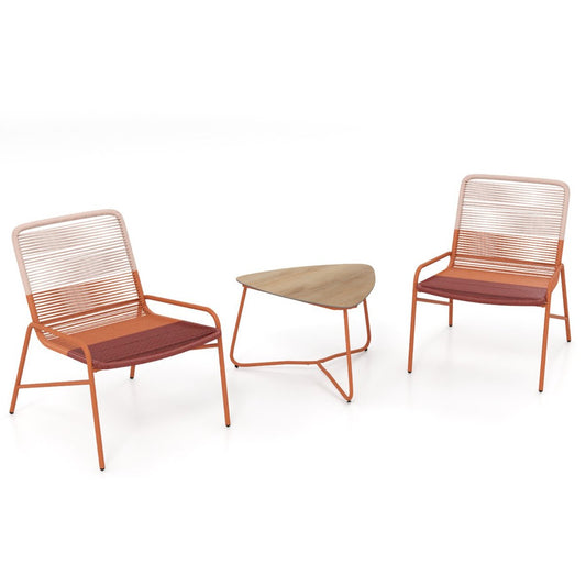 Outdoor Rattan Furniture Set with Gradient Chairs and Wood-Plastic Side Table-Orange