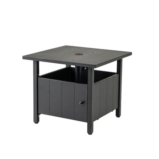 Outdoor Side Table with 4.8cm Umbrella Hole and 2 Sand Bags-Black