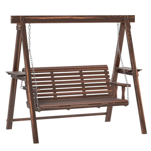 Outsunny 3 Seater Wooden Garden Swing Chair with Side Tables | Luxury Home Accessories | Heulog Glow
