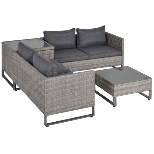 Outsunny 4 PCs Rattan Wicker Sofa Set Conservatory Furniture w/ Side Storage Box | Luxury Home Accessories | Heulog Glow