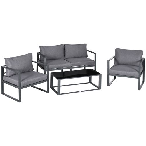 Outsunny 4 Pieces Garden Sectional Sofa Table Furniture Set Aluminium w/ Cushion | Luxury Home Accessories | Heulog Glow