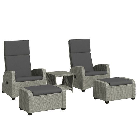 Outsunny 5 PCs Rattan Garden Furniture Set with Reclining Chairs | Luxury Home Accessories | Heulog Glow