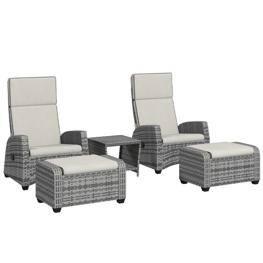 Outsunny 5 PCs Rattan Garden Furniture Set with Reclining Chairs, Grey | Luxury Home Accessories | Heulog Glow