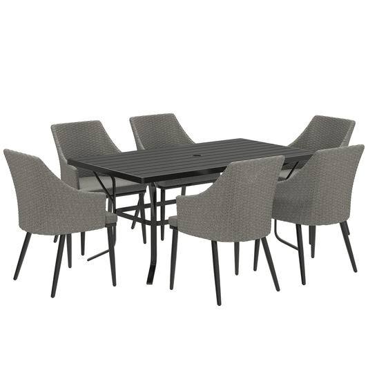 Outsunny 6 Seater Garden Furniture with Cushions, Parasol Hole | Luxury Home Accessories | Heulog Glow