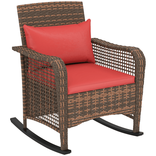 Outsunny Rattan Garden Rocking Chair w/ Seat and Back Cushions | Luxury Home Accessories | Heulog Glow