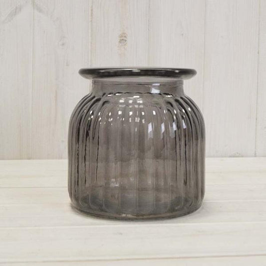 Smoky Grey Ribbed Vase D14.8cmx H14.7cm