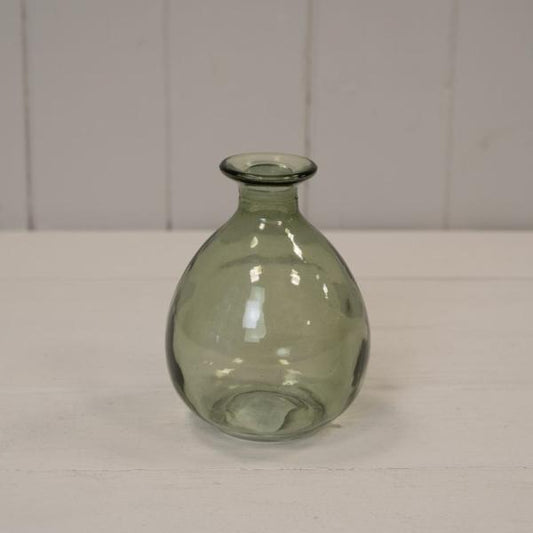 Vintage Green Glass Bud Vase D9.2 x H12cm Weight-242g