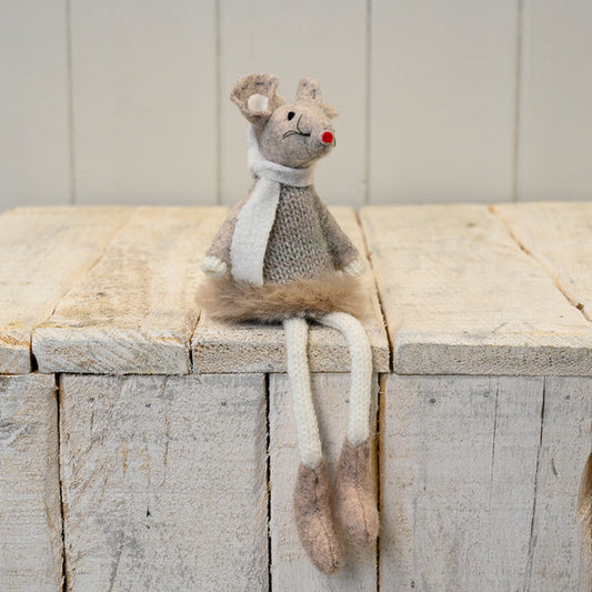 Fabric Mouse in Grey Dress with White Scarf(16cm)