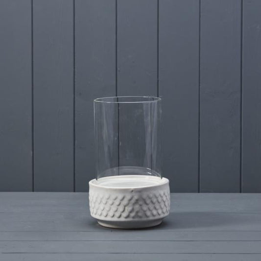 White Ceramic Lantern (22.5cm) D14.5*BD11 x H8cm Glass: D12*H15cm Product size: D14.5*H22.5cm Weigh